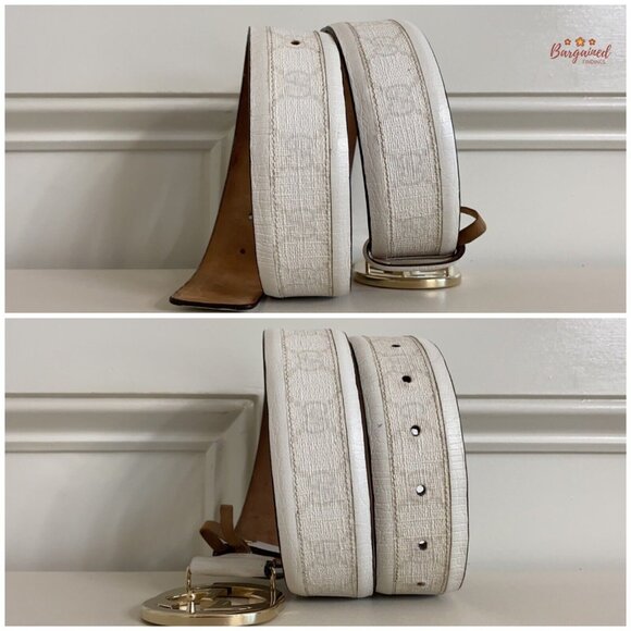 Authentic GUCCI White GG Plus Coated Canvas Leather Interlocking G Belt 80/32 - Picture 8 of 13